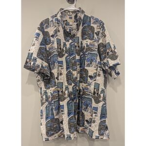 Kahala Collection By Avi 100% Cotton Made In Haiwaii Fishing Print Shirt XL